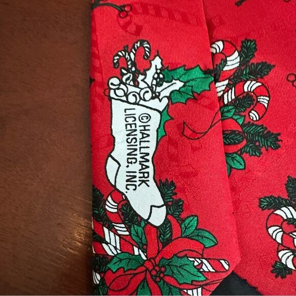 Hallmark Tie Red Green Christmas Xmas Yuoe Tide Greetings Holiday Festive Mens - Picture 3 of 8